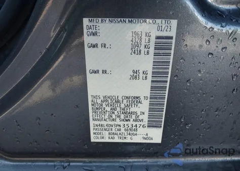 2023 Nissan Altima Sv Fwd z USA, uszkodzony, nr VIN 1N4BL4DV3PN353476